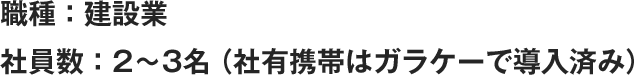 職種：建設業 社員数：2～3名（社有携帯はガラケーで導入済み）